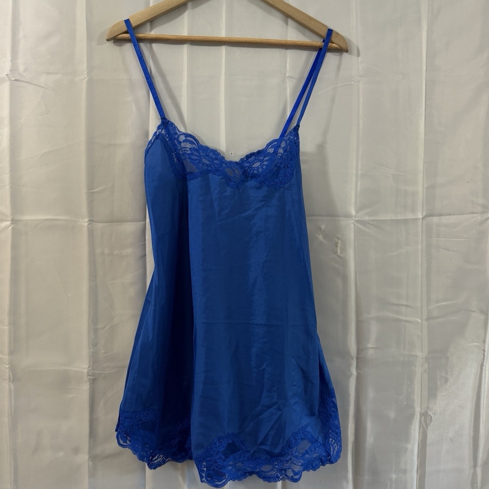 Vintage Blush Lingerie Teddy Slip Dress Royal Blue USA M Nightie Nightgown Sexy